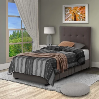 【Hampton 漢汀堡】阿貝爾3.5尺布面單人收納床組-灰色(一般地區免運費/單人床/床頭片/床架/二抽床底)