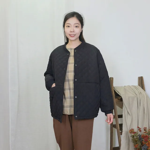 【Hana Mokuba】花木馬日系女裝鈕釦門襟大口袋絎縫外套(外套)