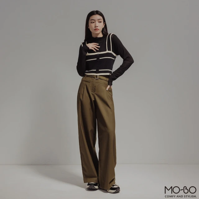 【MO-BO】質感舒適造型腰帶寬褲