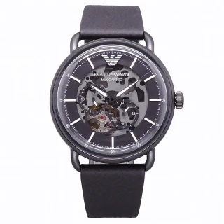 【EMPORIO ARMANI】ARMANI 3D立體概念鏤空造型時尚機械腕錶-黑-AR60028