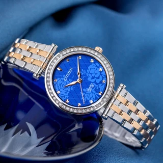 【CITIZEN 星辰】藍魅花樣時尚不鏽鋼石英腕錶/銀x藍面(ER0218-53L)
