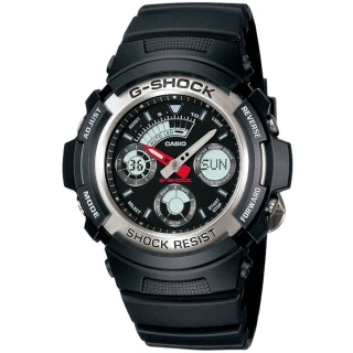 【CASIO 卡西歐】G-SHOCK 極速運動雙顯手錶 新年禮物 母親節 禮物(AW-590-1A)
