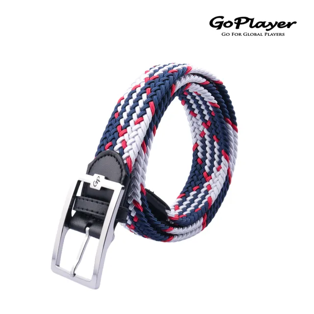 【GoPlayer】男高爾夫鬆緊皮帶-灰.米.藍白.藍白紅(彈性皮帶 編織皮帶 休閒皮帶)