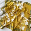 【JC Collection】優雅山茶花圖紋質感領巾絲巾(鵝黃色)