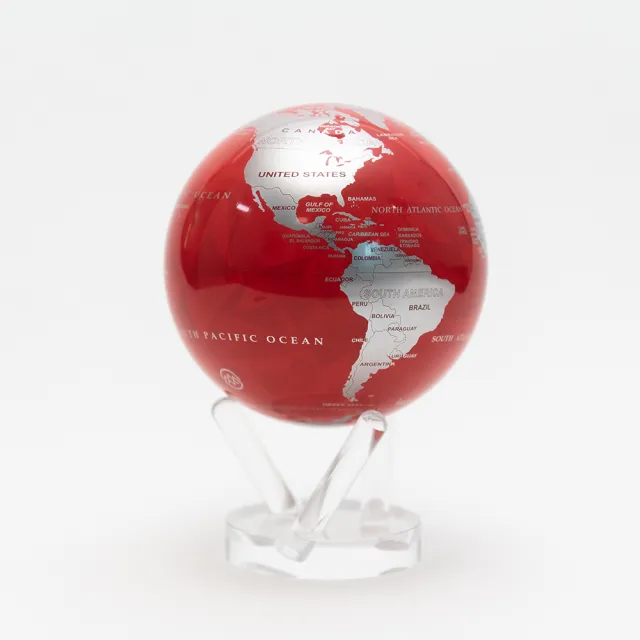 【MOVA】光能地球儀 -古典紅銀金屬感地圖Red and Silver 6英吋(居家擺設．精緻送禮．轉運．紀念日．母親節)