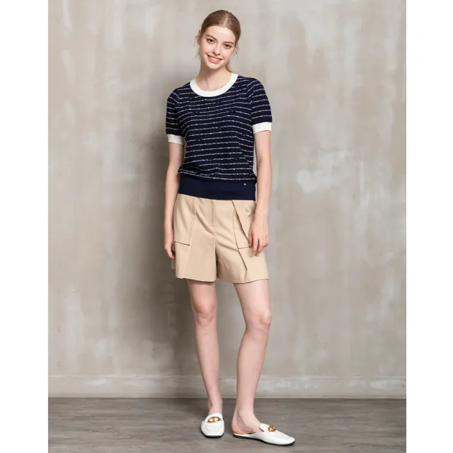 【perng yuh 芃諭名品】俏漾舒活 仿麻織紋 短褲裙（附腰帶）(2023 AW Collection｜2C秋冬系列)