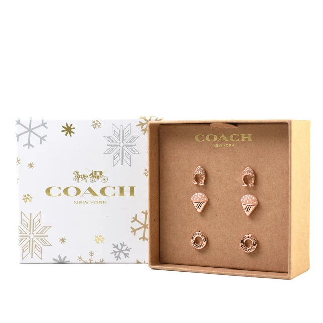 COACH 聖誕限定款三件式耳環禮盒-玫瑰金