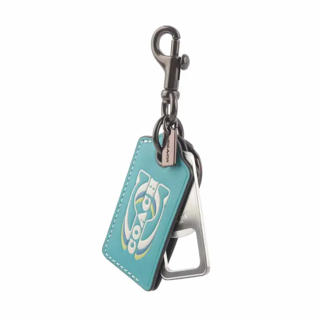 【COACH】Logo 吊牌及開瓶器造型吊飾/鑰匙圈(藍綠色)