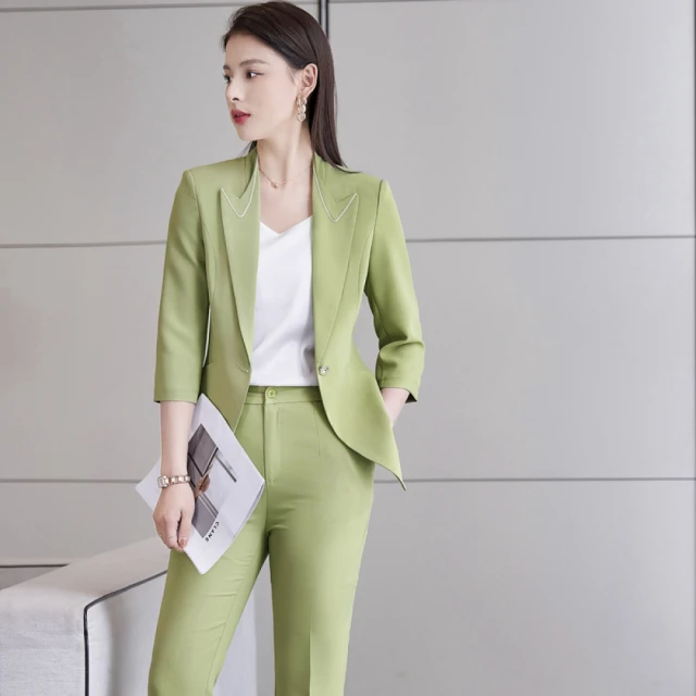 【Very Buy 非常勸敗】牛油果綠色七分袖西裝外套女2022春季新款修身顯瘦西裝職業套裝