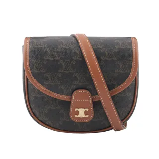 【CELINE】Besace Triomphe 帆布及小牛皮迷你斜背包(棕褐色)