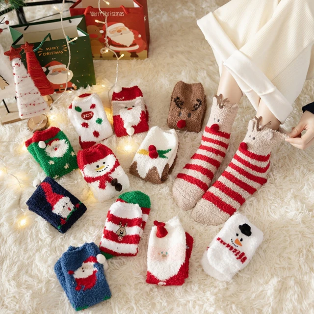 漫格子漫格子 聖誕節限定 珊瑚絨襪子 聖誕毛襪 聖誕球包裝(交換禮物 聖誕禮物 聖誕襪子)