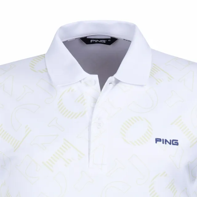 【PING】男款字母印花吸濕排汗薄長袖POLO衫-白(GOLF/高爾夫球衫/PA23209-87)