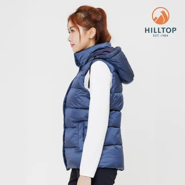 【Hilltop 山頂鳥】防潑水保暖蓄熱可拆帽羽絨外背心 女款 灰