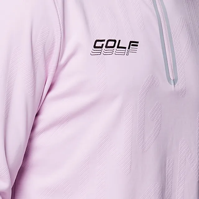 【PING】男款LOGO緹花吸濕排汗立領薄長袖POLO衫-粉紅(GOLF/高爾夫球衫/PA23220-13)