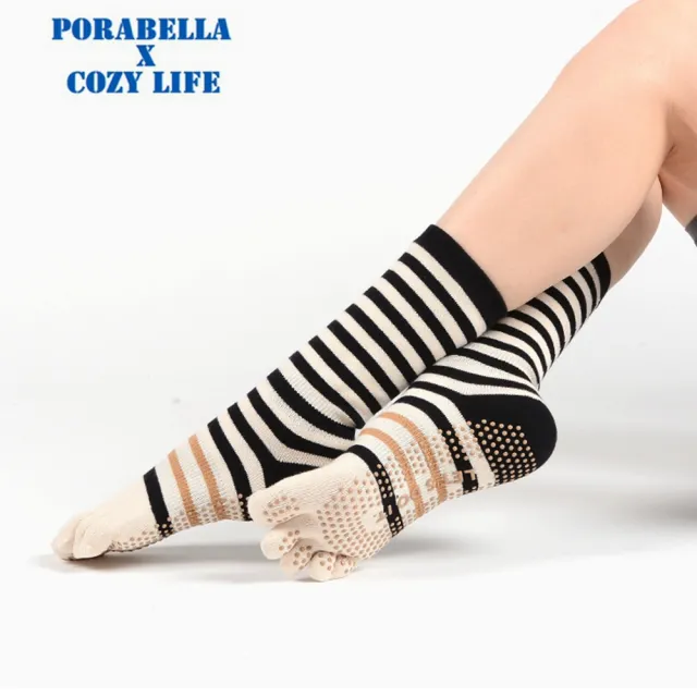 【Porabella】襪子 女襪 五指襪 斑馬襪 條紋襪 運動襪 瑜珈襪 防滑襪 普拉提襪 YOGA SOCKS