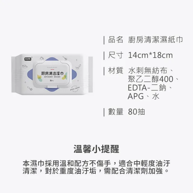 【品物生活家】廚房清潔濕紙巾 80抽-5入組(一次性抹布 廚房濕巾 拋棄式去油巾)