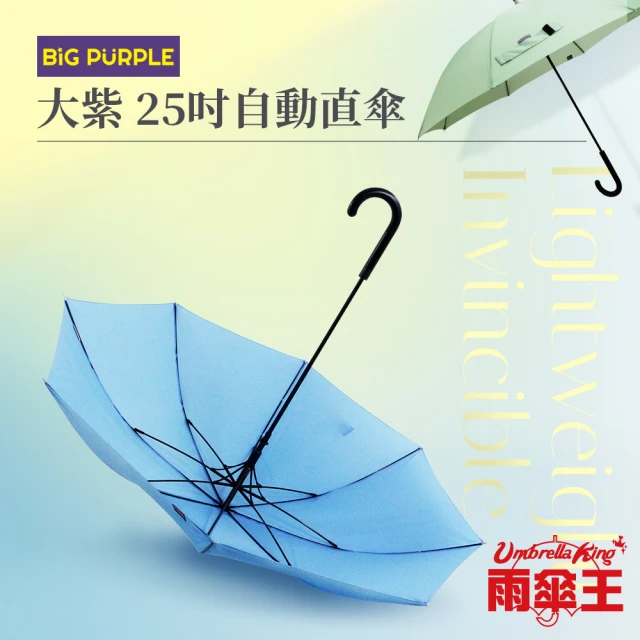 【雨傘王】BigPurple 大紫25吋自動直傘 大傘面 輕量 莫蘭迪色系(超值款無維修)