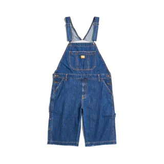 【EDWIN】男裝 橘標 寬版吊帶牛仔短褲(中古藍)