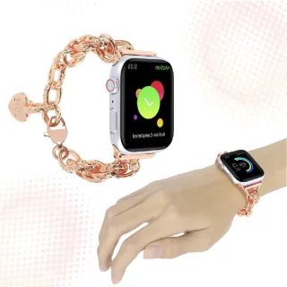 【心有所屬】Apple Watch 7/6/5/4/3/2/Se愛心吊墜鏈式金屬錶帶(41MM替換錶帶 手錶腕帶)