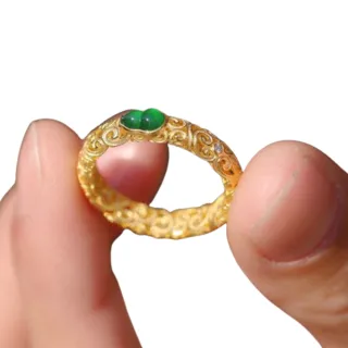 【RJ New York】新中式宮廷雕花和田玉指環戒指(金色)