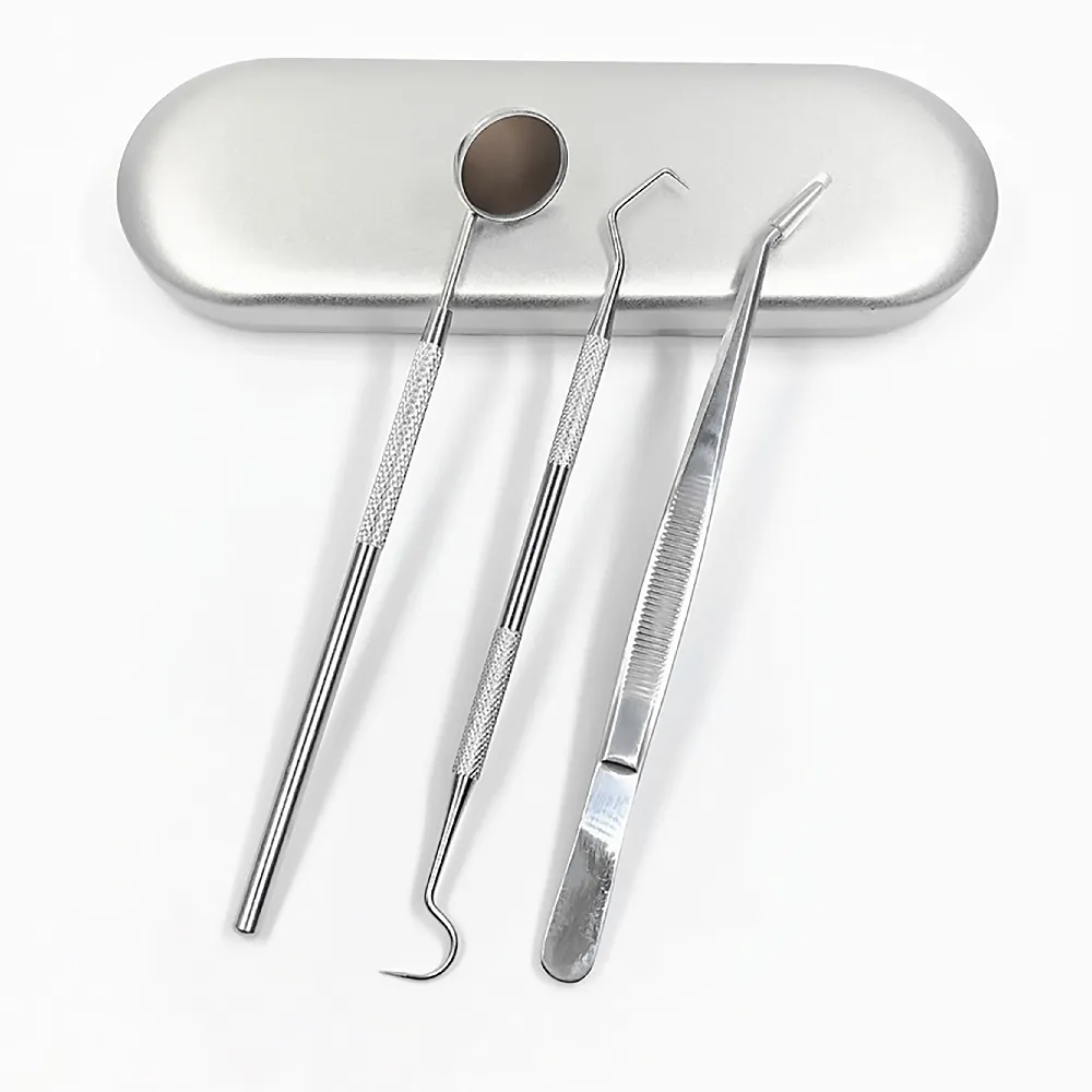 口腔護理】不鏽鋼牙科工具三件套(口腔鏡探針鑷子去牙垢口腔清潔剔牙器 