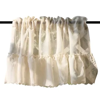 【PLUSIEURS】法式亞麻棉紗門簾 短簾(寬90x高100公分 附贈伸縮桿)