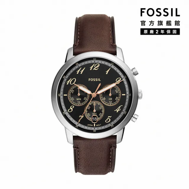 【FOSSIL 官方旗艦館】Neutra 新雅仕暗夜復古三眼指針手錶 棕色真皮錶帶 44MM FS6024