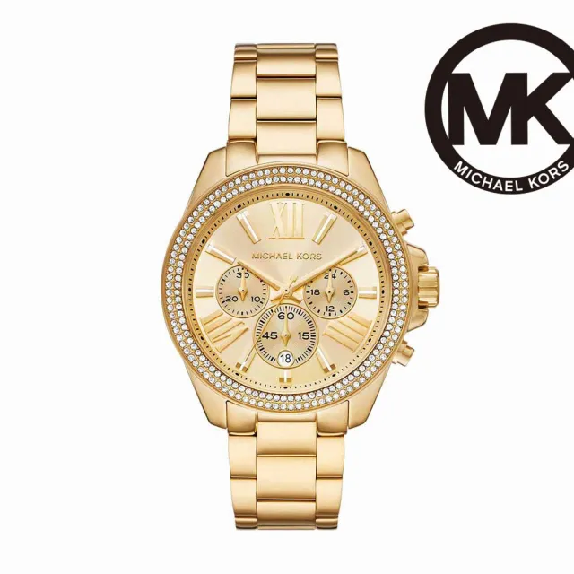 【Michael Kors 官方直營】Wren 流光閃耀環鑽三眼女錶 金色不鏽鋼錶帶 手錶 42MM MK7428