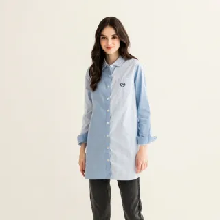 【Arnold Palmer 雨傘】女裝-撞色條紋拼接設計長版襯衫(淺藍色)