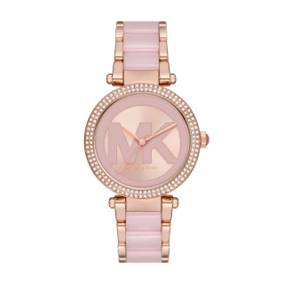 【Michael Kors 官方直營】Parker 芭比粉色LOGO時尚女錶 粉色x玫瑰金色不鏽鋼錶帶 手錶 39MM MK7371
