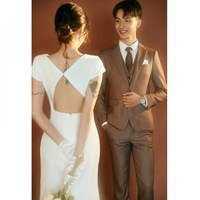 【Very Buy 非常勸敗】簡約緞面輕婚紗小個子2023新娘結婚戶外拍照登記領證露背禮服