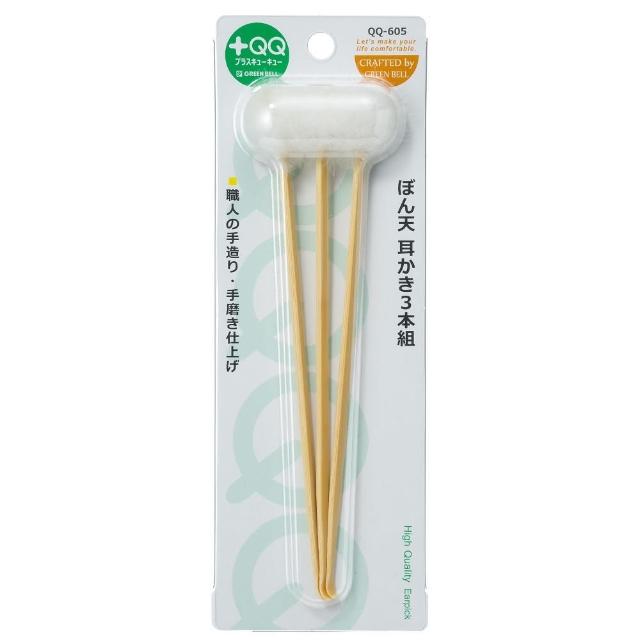 【GB 綠鐘】GREEN BELL日本綠鐘附白色鵝絨毛竹製耳扒三支組(QQ-605)