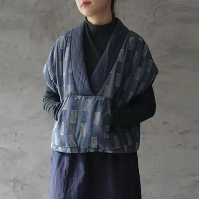 【Very Buy 非常勸敗】棉麻鋪棉背心冬女裝保暖背心復古民族風外搭加厚短款中式坎肩背心