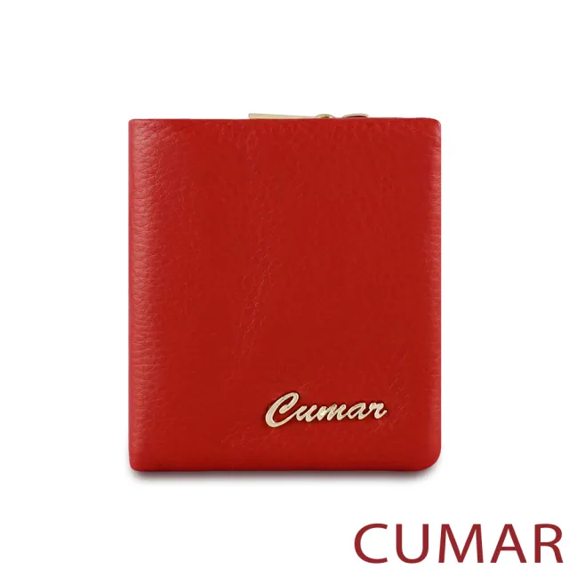 【CUMAR】金屬LOGO釦式三折短夾(紅色)