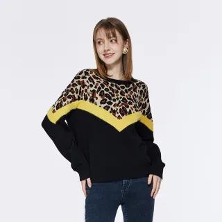 【HONOR 山形屋】豹紋拼接M型毛條針織上衣(MOMO獨家限定)