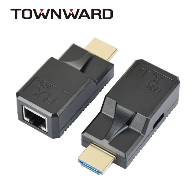 【TOWNWARD 大城科技】HDMI網路延長器 60M(RJ45轉HDMI 延伸器 CAT6 網路線 HDMI線 型號:HTR-6012)