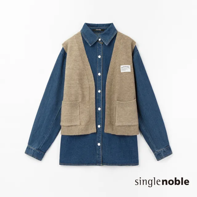 【SingleNoble 獨身貴族】系率性兩件式牛仔搭針織造型上衣(2色)