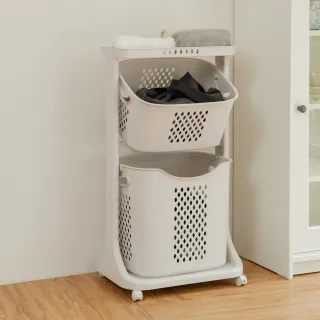 【ikloo 宜酷屋】可移式雙層洗衣籃(塑膠收納籃 收納推車) 