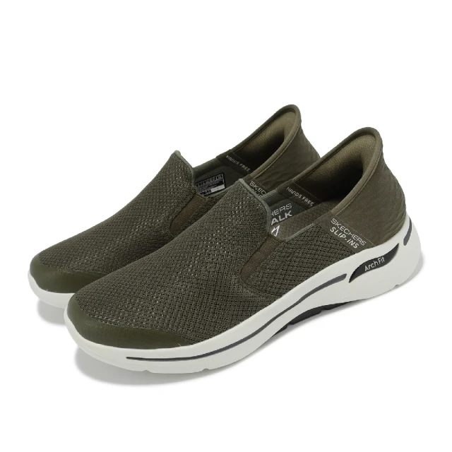 SKECHERS 休閒鞋 Go Walk Arch Fit Slip-Ins 男鞋 綠 白 緩衝 支撐 無鞋帶 健走鞋(216259-OLV)