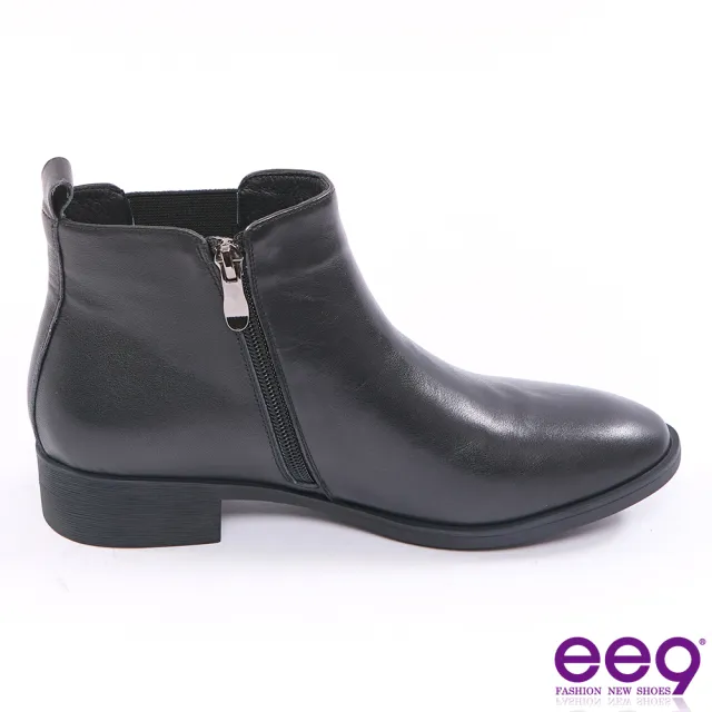 【ee9】經典素面免綁帶方塊跟踝靴-黑色-5831938 10(踝靴)