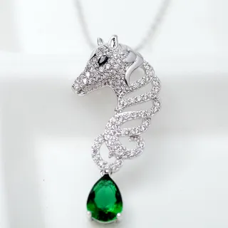 【Aphrodite 愛芙晶鑽】美鑽項鍊 寶石項鍊/華麗美鑽鑲嵌馬兒水滴寶石造型項鍊(2色任選)