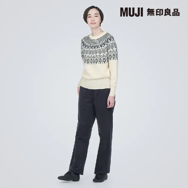 【MUJI 無印良品】女美麗諾羊毛緹花織紋圓領針織衫(共2色)