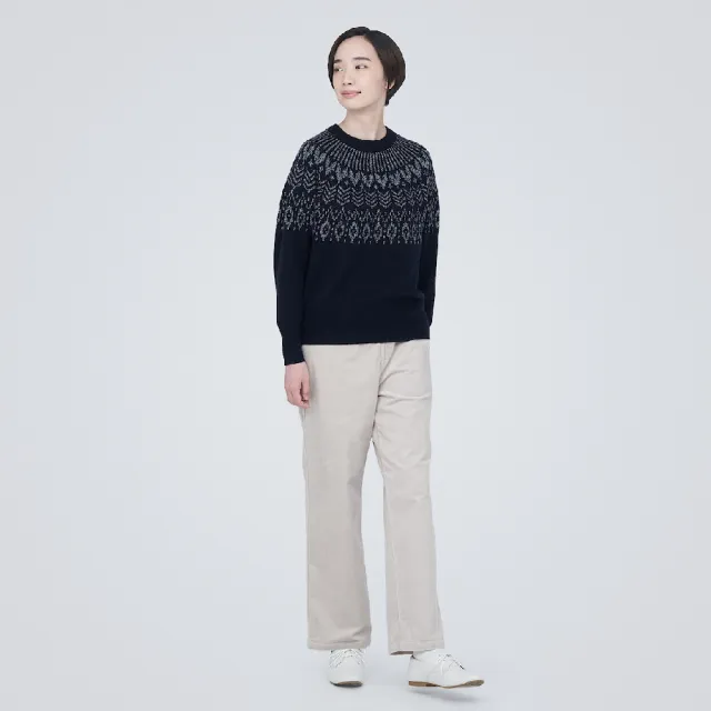 【MUJI 無印良品】女美麗諾羊毛緹花織紋圓領針織衫(共2色)