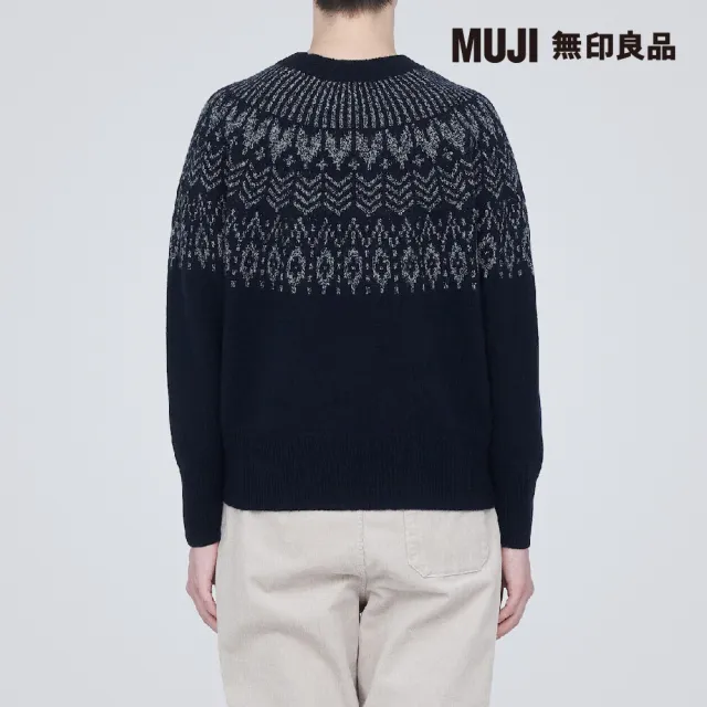 【MUJI 無印良品】女美麗諾羊毛緹花織紋圓領針織衫(共2色)