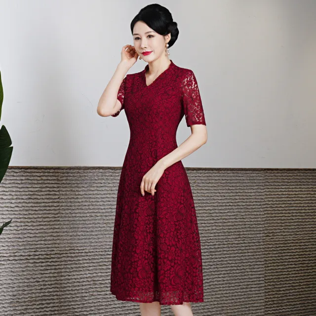 【Very Buy 非常勸敗】2023春季蕾絲旗袍時尚復古改良旗袍洋裝敬酒禮服媽媽裝中長