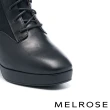 【MELROSE】美樂斯 時髦潮感綁帶飛織牛皮方頭美型高跟短靴(黑)