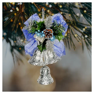 【摩達客】台製聖誕藍銀系松果禮物盒3吋三花鐘精緻吊飾-台灣設計工藝