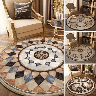 【聚時柚】歐式古典 地板防刮 桌椅地墊120cm圓形(水晶絨印花地毯)
