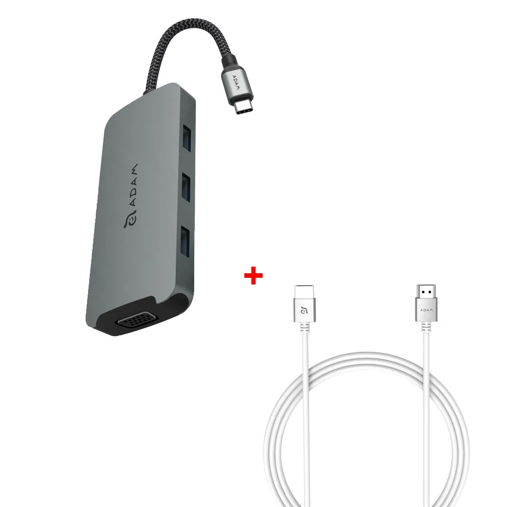 【ADAM 亞果元素】超值組合 Hub A08 八合一 USB-C HUB集線器(Hub A08+HDMI線)