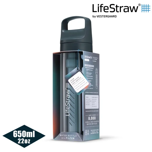 【LifeStraw】Go 提蓋二段式過濾生命淨水瓶 650ml｜深藍色(濾水瓶 登山 健行 露營 旅遊 急難 求生)